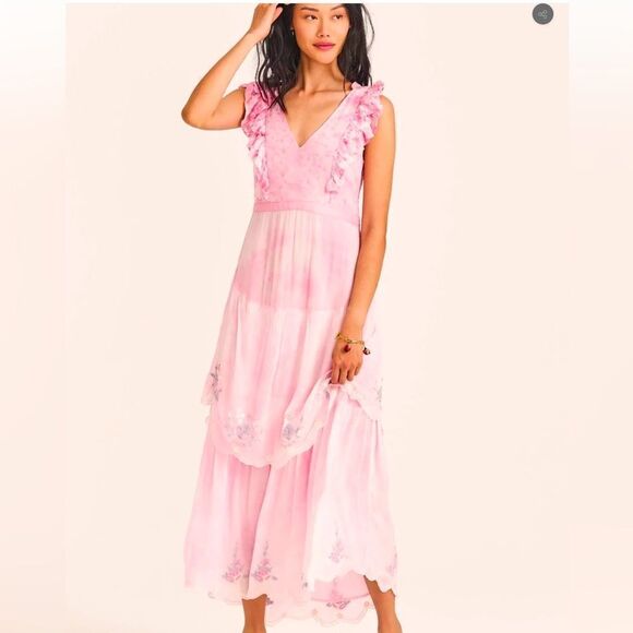 LOVESHACKFANCY CHANTELLE MAXI DRESS IN MISTED LILY - Picture 1 of 4
